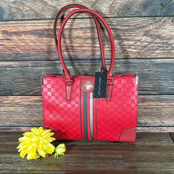 American Bee Handbags - American Bee Red Work Bag with Padded Electronic pocket.